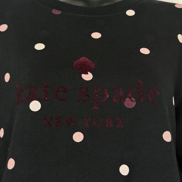 Kate Spade Bakery Cotton Sweatshirt Sz S Black Pink Polka Dot Crew Neck Pullover - Picture 6 of 11